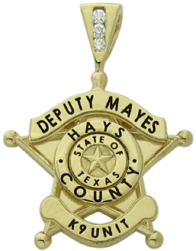 Custom Hays County Sheriff Deputy badge pendant