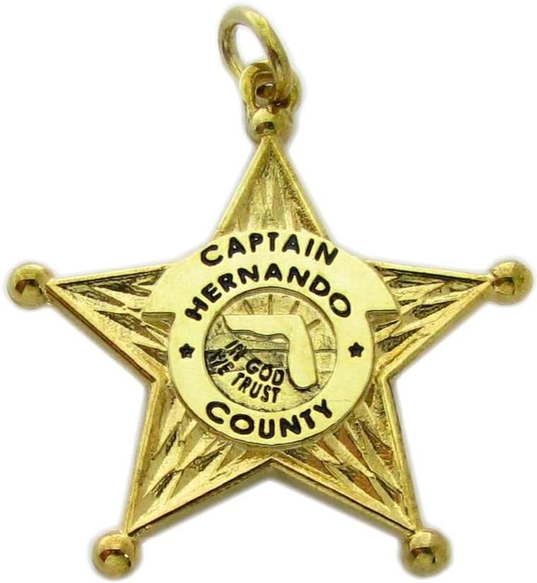 Hernando County, Florida FL Sheriff's Captain custom badge charm pendant in gold plated sterling silver
