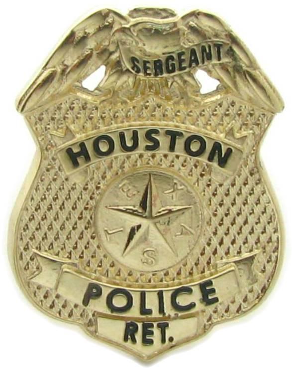 HPD Houston, Texas TX Police Sergeant custom badge lapel pin in 10k yellow gold, Retired badge lapel pin