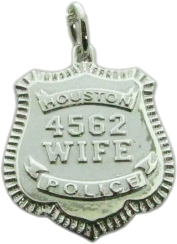 Houston, Texas TX Police Officer custom badge pendant in sterling silver with raised letters and numbers, Wife badge charm