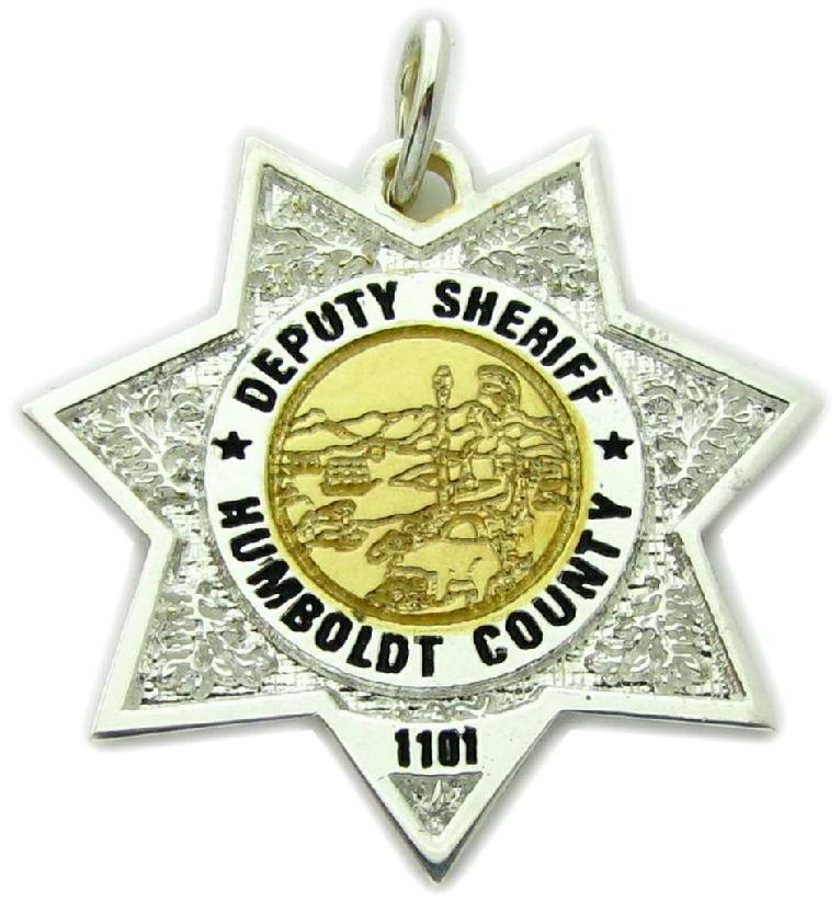 Humboldt County, California CA Sheriff's Deputy custom badge charm pendant in sterling silver with gold plated center seal