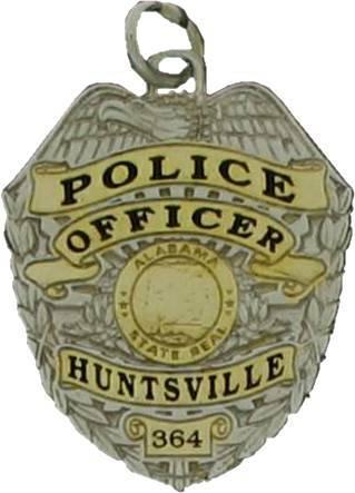 Huntsville, Alabama AL Police Officer custom badge charm pendant in sterling silver with gold plated ribbons and center seal