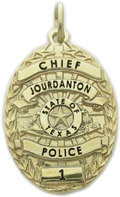 Journdanton, Texas TX Police Chief custom badge charm pendant in gold plated sterling silver