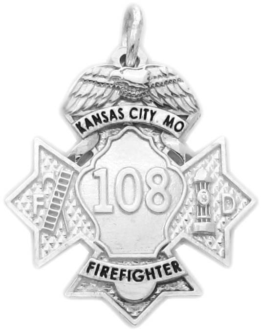 Kansas City, Missouri MO Firefighter badge charm sterling silver