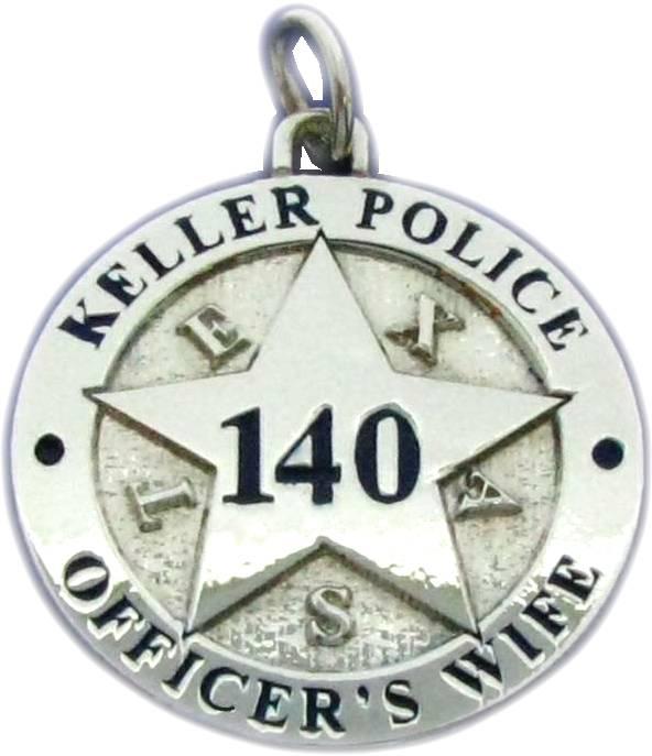 Keller, Texas TX Police Officer custom badge charm pendant in sterling silver, Officer's Wife badge charm pendant