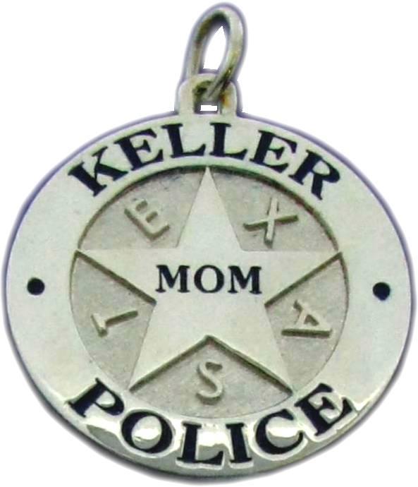 Keller, Texas TX Police Officer custom badge charm pendant in sterling silver, Officer's Mom badge pendant