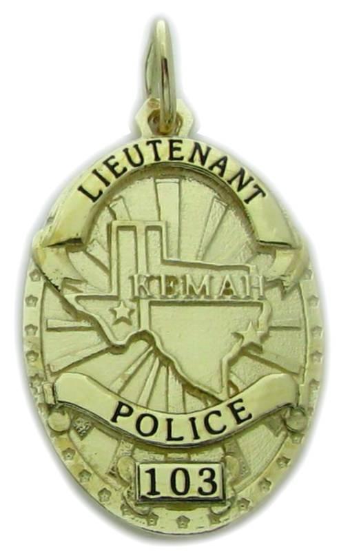 Kemah, Texas TX Police Lieutenant custom badge charm pendant in 14k yellow gold