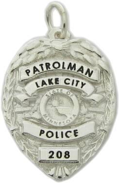 Custom Lake City, Minnesota Police Patrolman badge pendant in sterling silver.