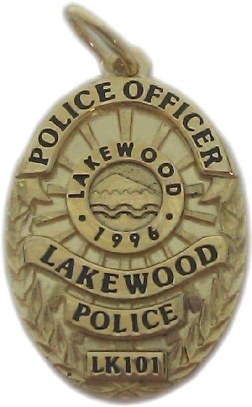Custom Lakewood, Washington Police Officer badge pendant in 14k yellow gold.