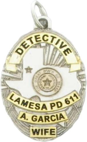 Lamesa, Texas TX Police Detective custom badge charm pendant in sterling silver with gold plated ribbons and center seal