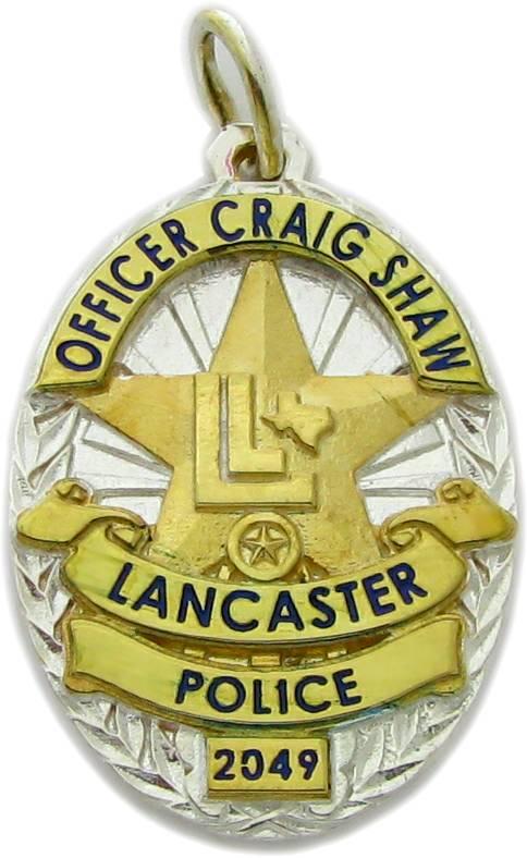 Lancaster, Texas TX police badge pendant sterling silver
