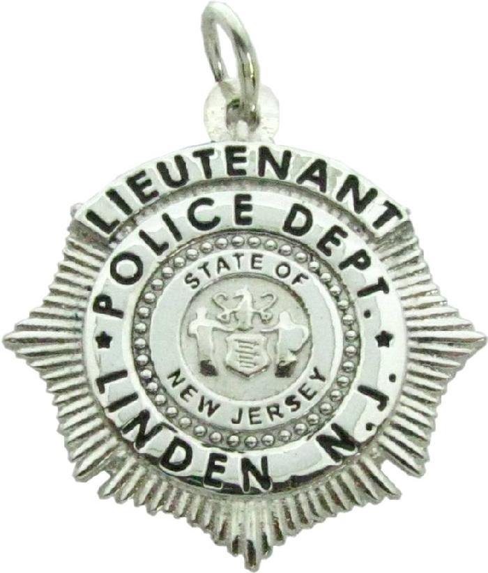Linden, New Jersey NJ Police Lieutenant custom badge charm pendant in sterling silver