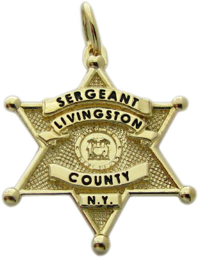 Livingston County, New York NY Sheriff's Sergeant custom badge charm pendant in 14k yellow gold