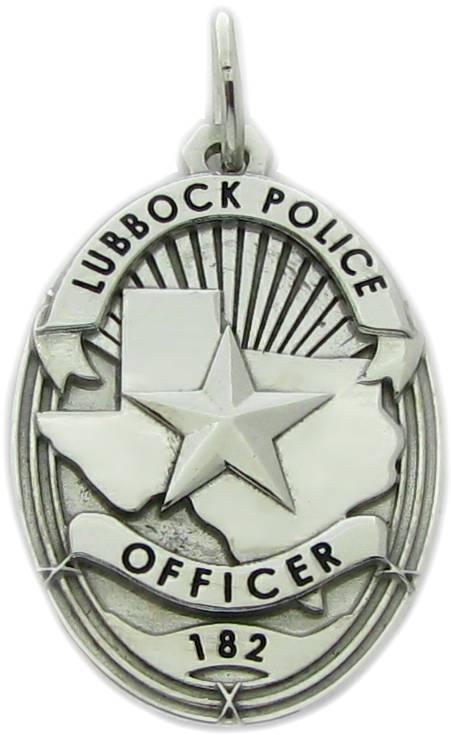 Lubbock, Texas TX police officer badge pendant 14k gold