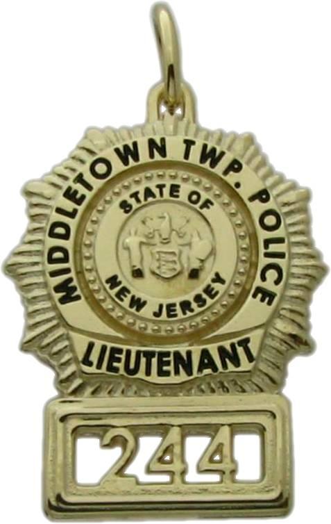 Middletown Township, New Jersey NJ Police Lieutenant custom badge charm pendant in 10k yellow gold