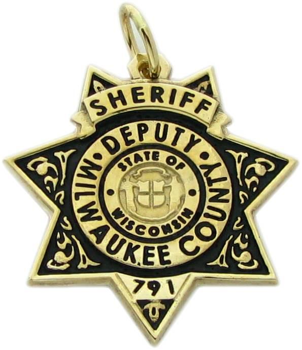 Custom Milwaukee County, Wisconsin Sheriff's Deputy badge pendant in 10k yellow gold with optional black background.