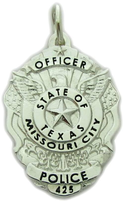 Missouri City, Texas TX Police Officer custom badge charm pendant in sterling silver