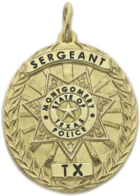 Montgomery, Texas TX Police Sergeant custom badge charm pendant in gold plated sterling silver