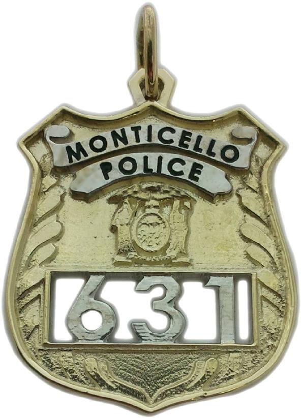 Monticello, New York NY police badge pendant 10k gold