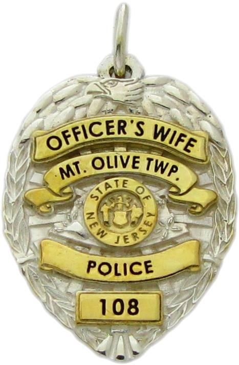 Custom Mount Olive Township, New Jersey Police Officer's Wife pendant in two tone sterling silver.