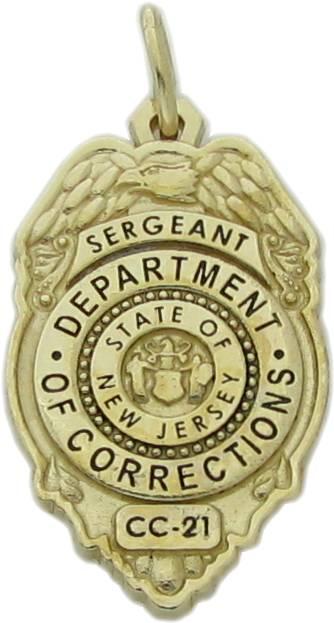 Custom NJDOC New Jersey Department of Corrections Sergeant badge pendant in 10k yellow gold.
