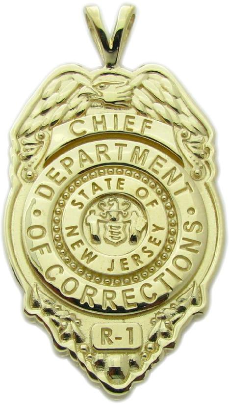 NJDOC, New Jersey DOC custom badge pendant 14k gold