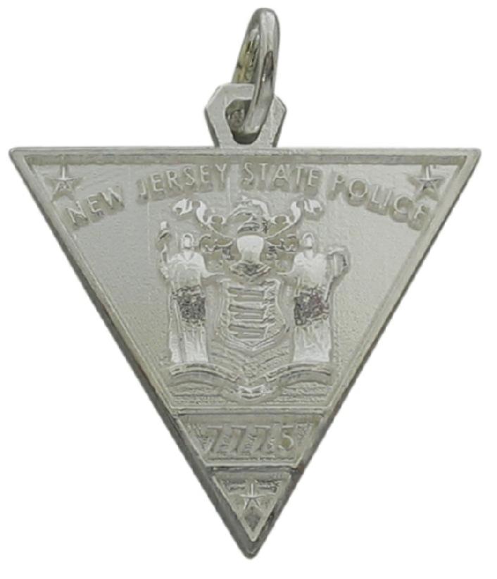 Custom New Jersey State Police memorial badge pendant in sterling silver.