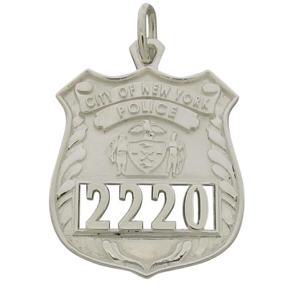 Custom City of New York Police Officer memorial badge pendant in sterling silver.