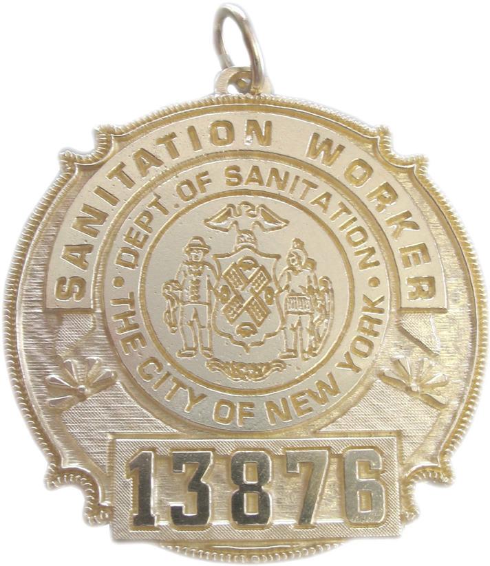 City of New York NY Sanitation Worker custom badge pendant in 14k yellow gold