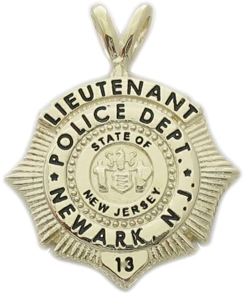 Newark, New Jersey NJ Police Lieutenant custom badge pendant in 14k yellow gold with optional "Y" bail