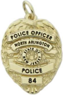 Custom North Arlington, New Jersey Police Officer badge pendant in 14k yellow gold.