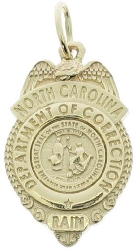 North Carolina DOC, NCDOC, custom badge pendant in 10k gold.
