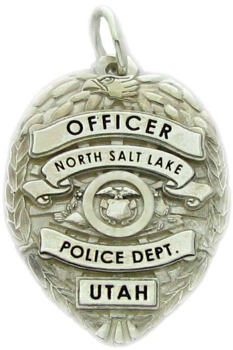 Custom North Salt Lake, Utah Police Officer badge pendant in sterling silver.