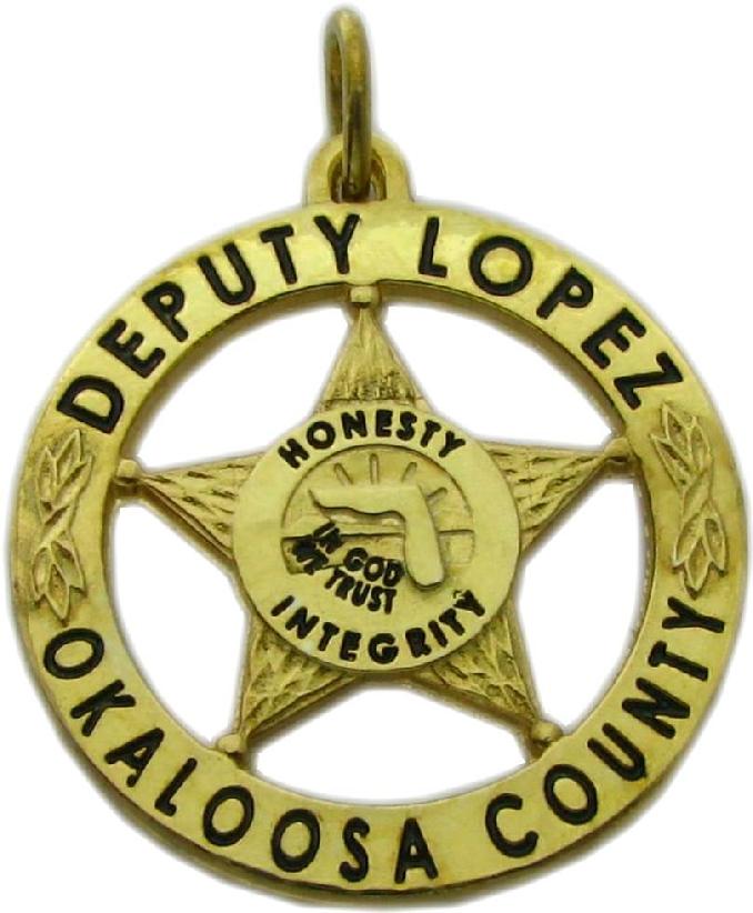 Okaloosa, Florida FL Sheriff's Deputy custom badge pendant in gold plated sterling silver