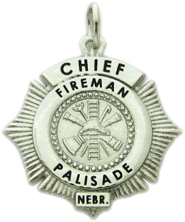 Palisade FD, Nebraska, NB, fire department badge pendant, custom, sterling silver