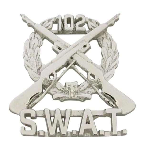 Custom Pasadena TX SWAT pin in 10k white gold.