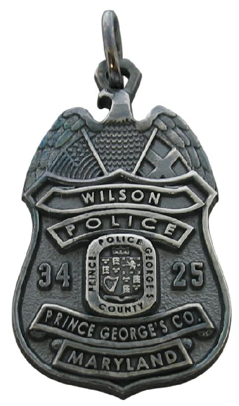 Custom Prince George's County, MD Police badge pendant in an oxidized sterling silver finish.