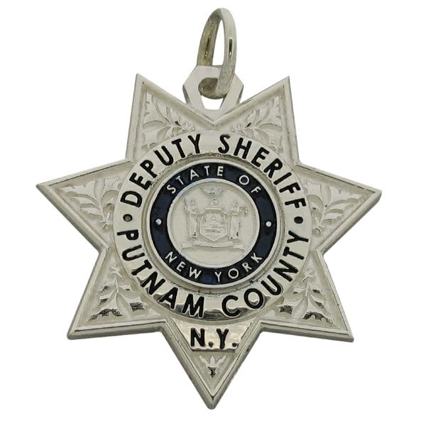 Custom Putnam County NY Sheriff's Deputy badge pendant in sterling silver with black enamel.