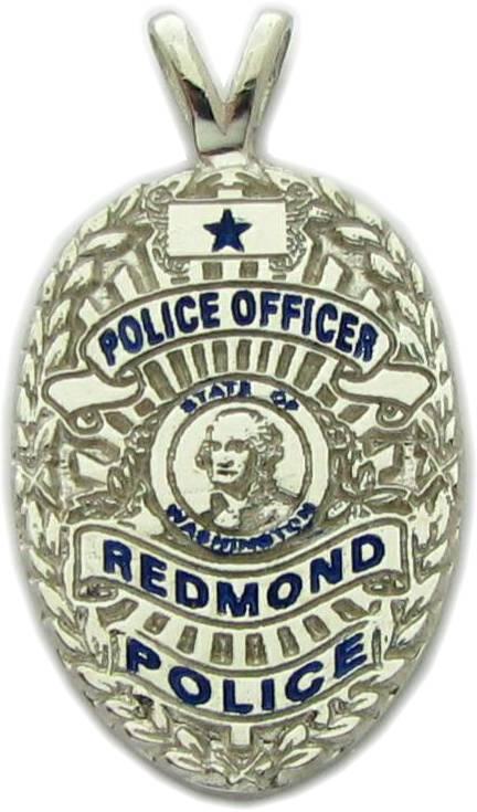 Redmond, Washington WA Police Officer custom badge pendant in 10k white gold with optional "Y" bail