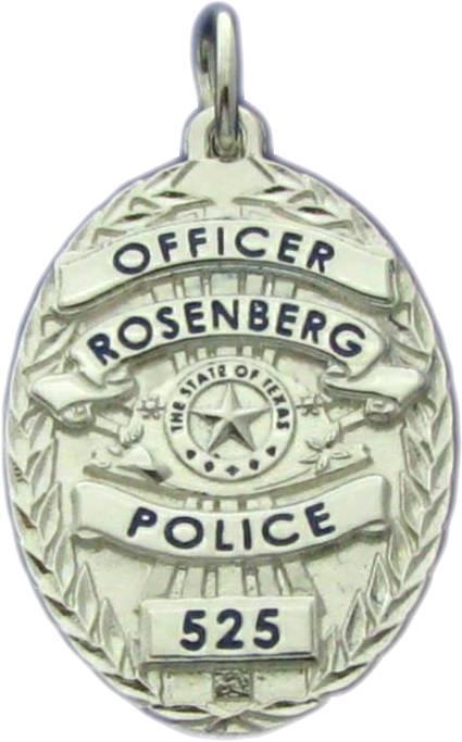 Rosenberg, Texas TX Police Officer custom badge pendant in sterling silver