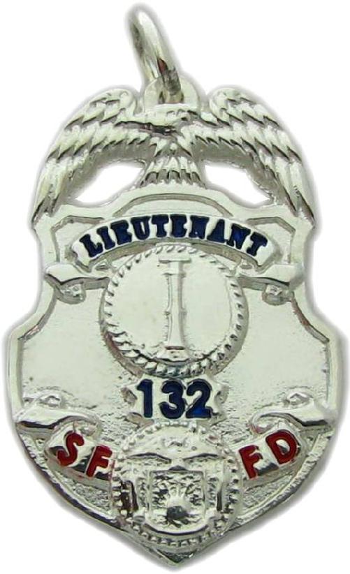 SAFD San Francisco, California CA Fire Lieutenant custom badge charm pendant in sterling silver with snorkel center seal