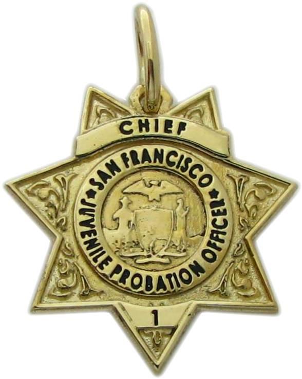 San Francisco, California CA Juvenile Probation Chief Officer custom badge pendant charm in 10k yellow gold