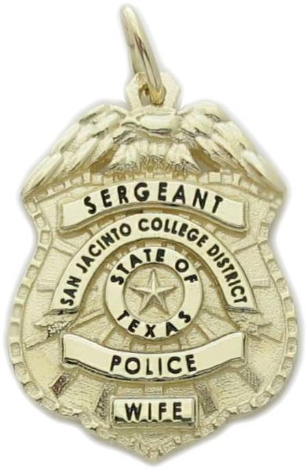 San Jacinto College District, Texas TX Police Officer custom badge pendant charm in 10k yellow gold