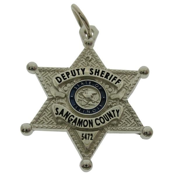 Custom Sangamon County IL Sheriff's Deputy badge pendant in 10k white gold.