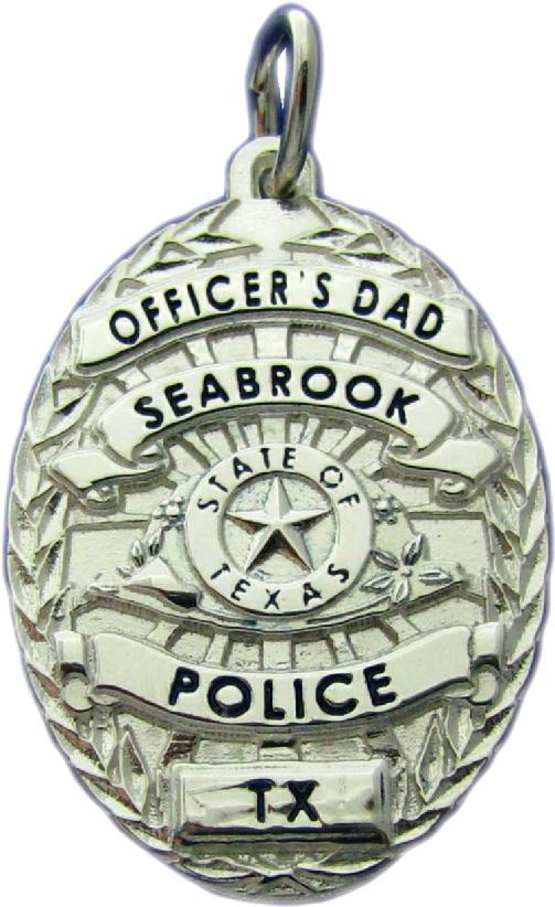 Seabrook, Texas TX Police Officer's Dad custom badge pendant in sterling silver