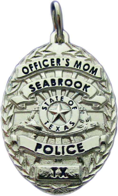 Seabrook, Texas TX Police Officer's Mom custom badge pendant charm in sterling silver