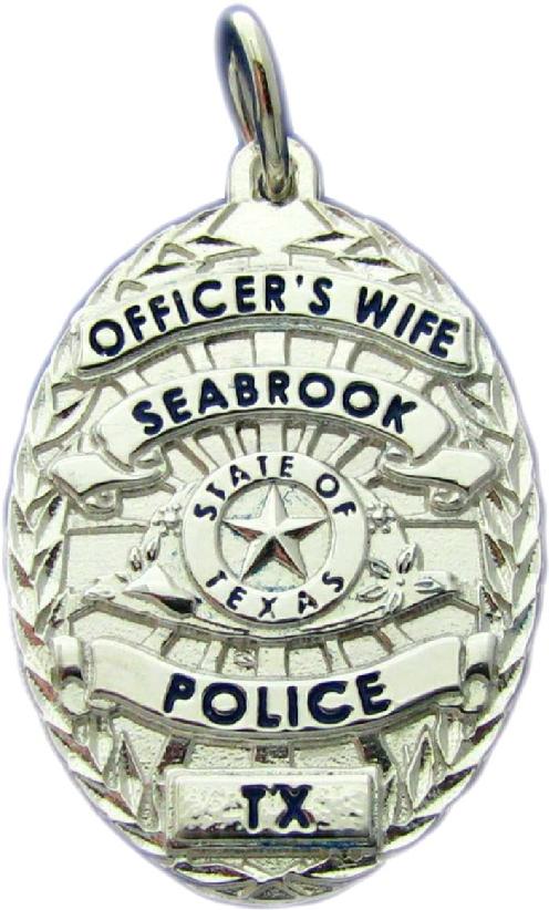 Seabrook, Texas TX Police Officer's Wife custom badge pendant charm in sterling silver