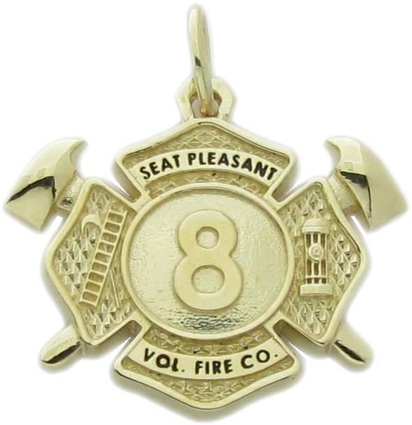 Seat Pleasant VFD, Maryland MD, badge, Maltese Cross, pendant, 10k gold, custom