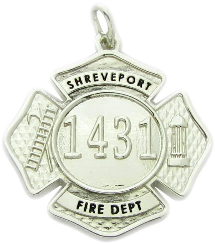Shreveport FD, Louisiana, LA, fire department badge, pendant, sterling silver