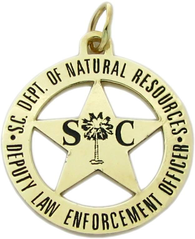 Custom South Carolina Department of Natural Resources Deputy Law Enforcement Officer badge pendant in 10k yellow gold.
